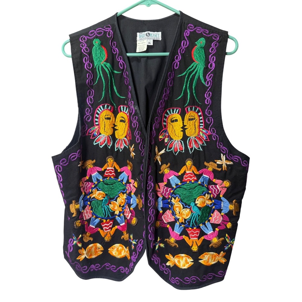 The Daily Planet Vintage 100% Cotton Around‎ the World Vest made in Guatemala XL